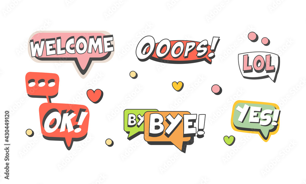 Speech Bubbles with Short Messages as Comic Element Vector Set Speech Bubbles with Short Messages as Comic Element Vector Set