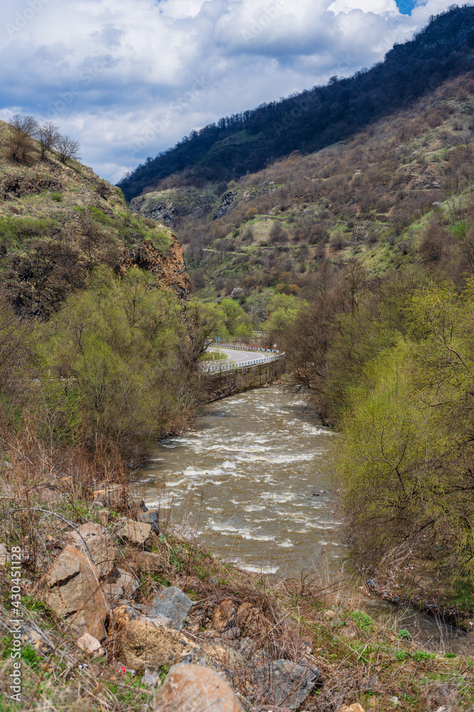 Spring landscape with Debed river and trees, Armenia