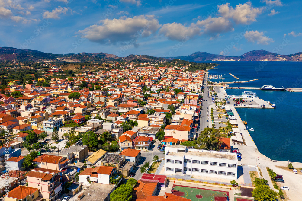 Lixouri is the second largest city of Kefalonia, Greece. Aerial view of city and port of Lixouri, Cefalonia island, Ionian, Greece.