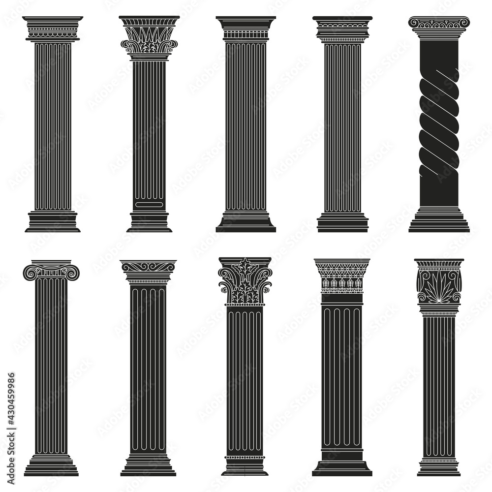 Stockvektorbilden Greek ancient columns. Classic roman and greek architectural stone pillars