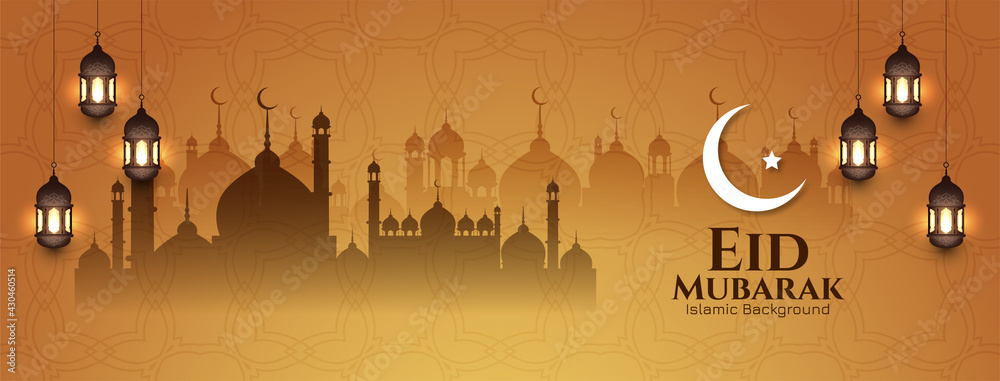 Obraz premium Eid Mubarak festival islamic banner with mosque