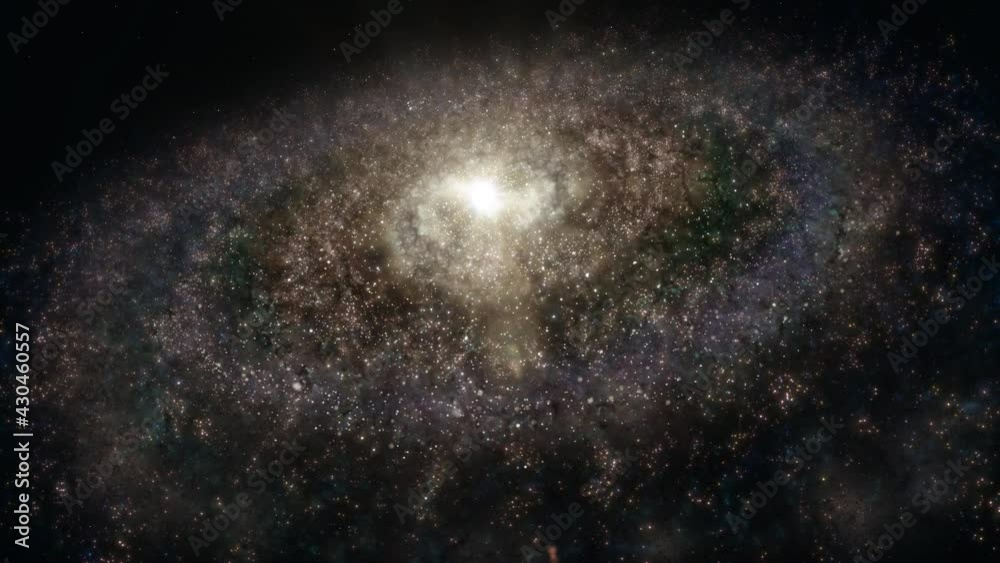 Giant deep space alien spiral galaxy concept. Loop of high angle revolving galactic stellar milky way supercluster created without third-party elements depicting celestial eternity of the universe.