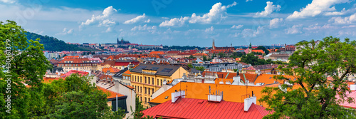 Wallpaper Mural View of Prague Castle over red roof from Vysehrad area at sunset lights, Prague, Czech Republic. Scenic view of Prague city, Prague castle and Petrin tower from Vysehrad overlooking red roofs Torontodigital.ca