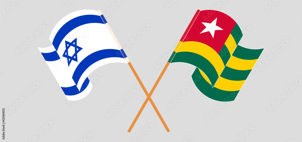 Crossed and waving flags of Israel and Togo Crossed and waving flags of Israel and Togo
