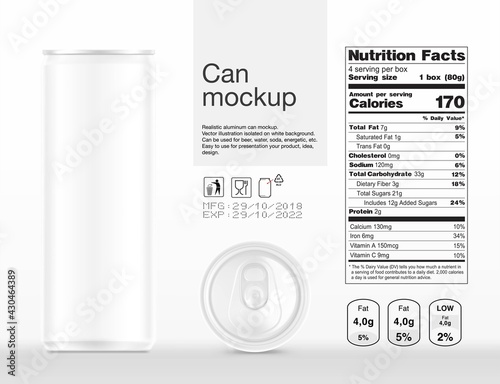 Realistic aluminum can mockup. Vector illustration isolated on white background. Can be used for beer, water, soda, energetic, etc. Easy to use for presentation your product, idea, design. EPS10.	