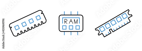 Computer and smart device ram icon set. This symbol is the symbol set for computer parts. Colorful ram icon. Editable Stroke. Logo, web and app.