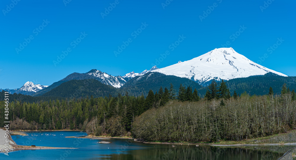 Panorama of Mount Baker from the Baker Lake Dam Area in Washington State