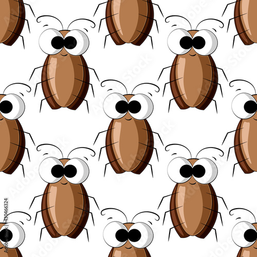 Seamless vector pattern with color cute cockroach