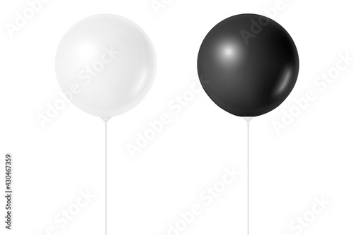 Vector 3d Realistic White and Black Balloon Set Isolated on White Background. Party, Celebration, Festival, Birthday Concept. Design Template for Branding Design, Decoration, Mockup. Front View