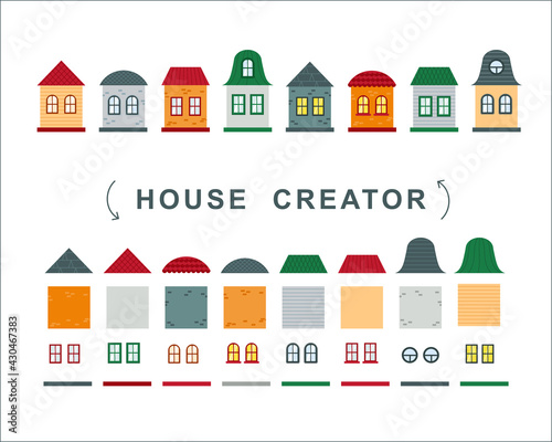 House creator. vector collection of elements roof, windows and walls.
