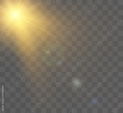 Sun on a transparent background with rays and glare vector illustration. 
