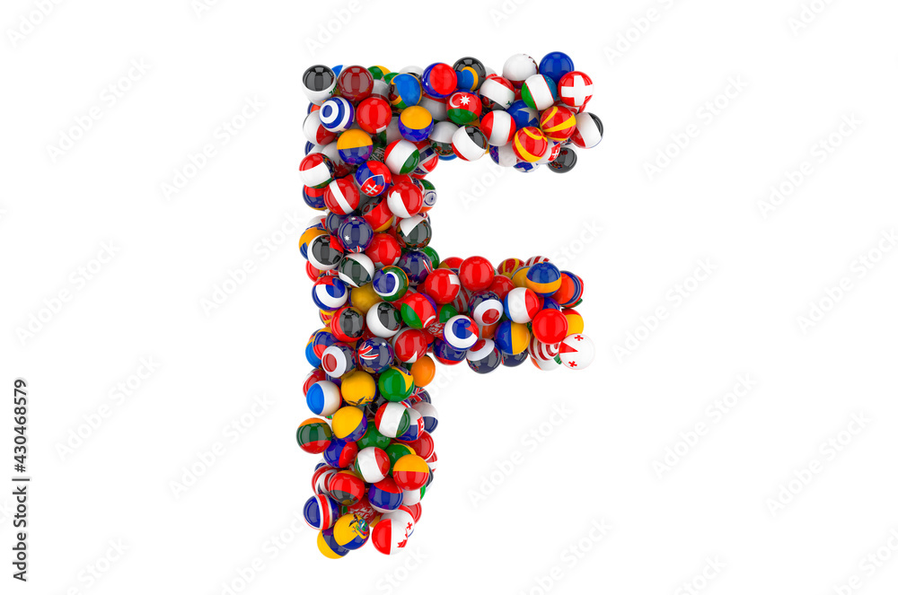 Letter F from flags of different countries, 3D rendering Letter F from flags of different countries, 3D rendering