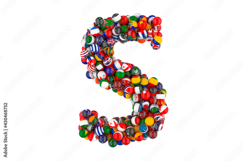 Letter S from flags of different countries, 3D rendering Letter S from flags of different countries, 3D rendering
