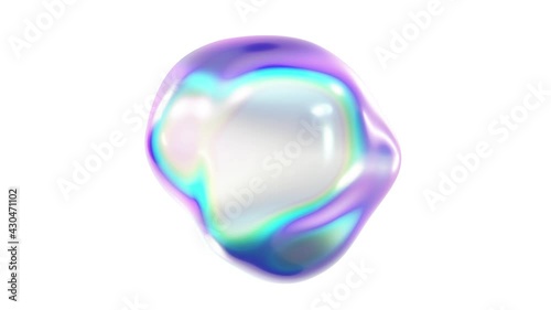 Seamless looping 3D animation of the abstract morphing iridescent shape against white background rendered in UHD with alpha matte