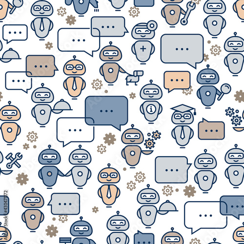 Seamless pattern robot assistant in line style. Vector icon pattern.