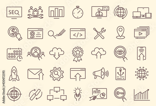 Set of outline web icons - Search engine optimization