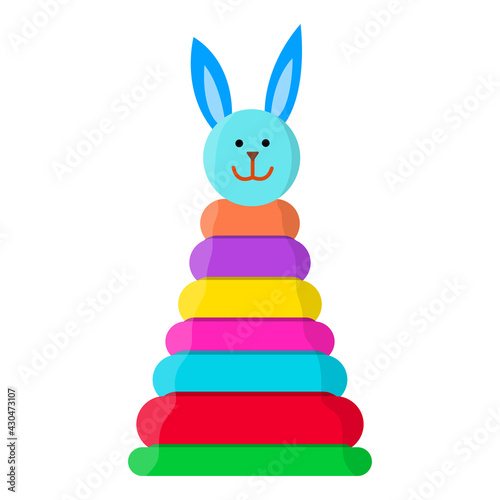 Isolated pyramid toy with hare's head on top. Kids game on white background. Cartoon vector illustration