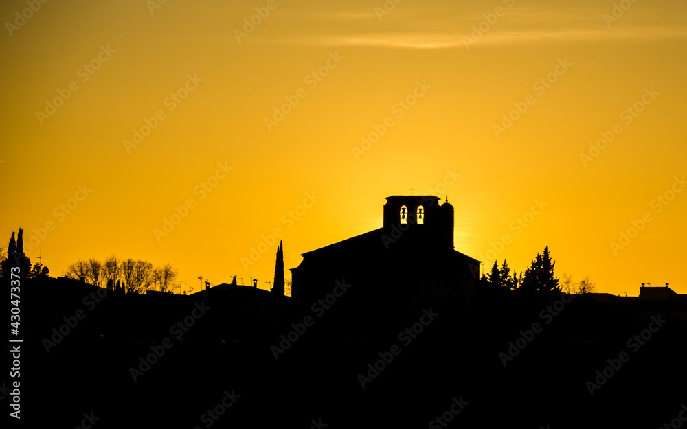 backlight at sunset of the town of Alarcon from the viewpoint