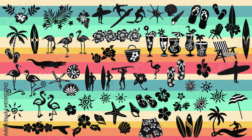 Tropical, beach resort silhouette