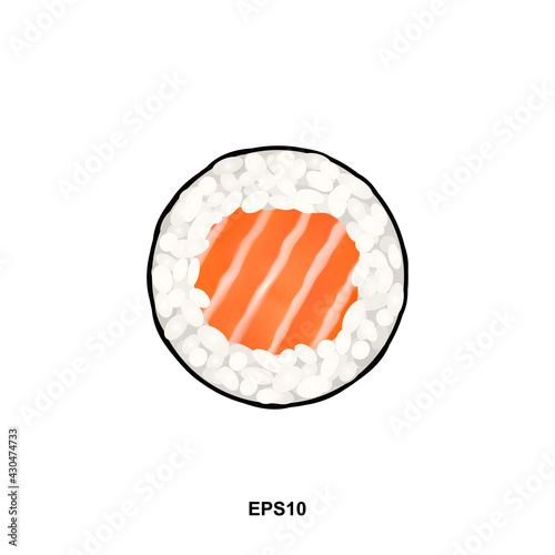 Salmon Hosomaki Sushi or Thin Maki Sushi Roll Isolated