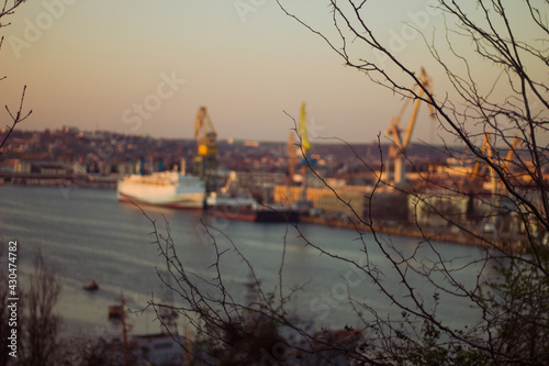 quiet port in the evening. spring harbor on the black sea.