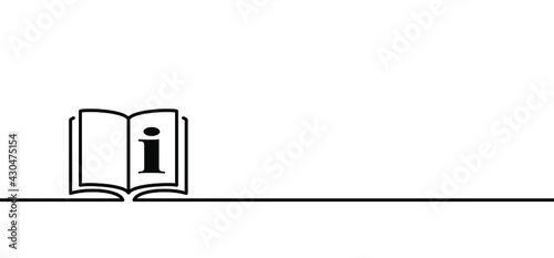 Cartoon info reading open book. Books I icon. Vector e book sign. Line pattern. Lecture symbol.  News paper, magazine, newspaper, tablet, notebook symbol logo. See owner's manual, information.