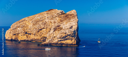 View from Capo Caccia on island Isola Foradada, Sardinia, Italy. Island Foradada at 