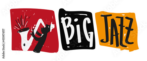 Big jazz banner saxophone player man doodle