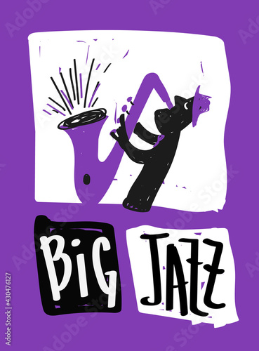 Photography Big Jazz saxophone player cartoon doodle poster
