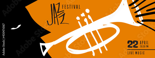 Jazz music doodle trumpet man player banner