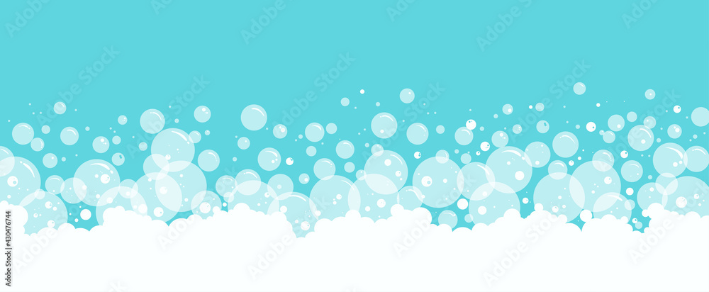 Soap bubbles and foam vector background, transparent suds pattern. Abstract illustration - obrazy, fototapety, plakaty 