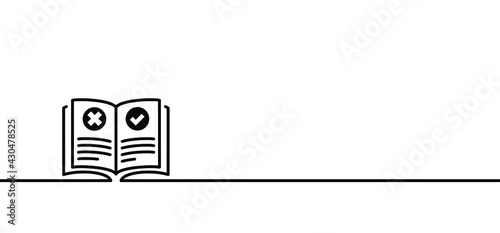Cartoon info reading open book. Books rules icon. Vector e book sign. Line pattern. Lecture symbol.  News paper, magazine, i, newspaper, tablet, notebook symbol logo. See owner's manual, information.
