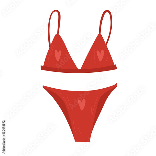 Red woman swimsuit with hearts.