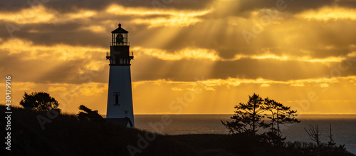 The Yaquina Head Lighthouse at Sunset near Newport on the Oregon coast