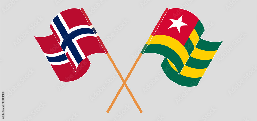 Crossed and waving flags of Norway and Togo Crossed and waving flags of Norway and Togo