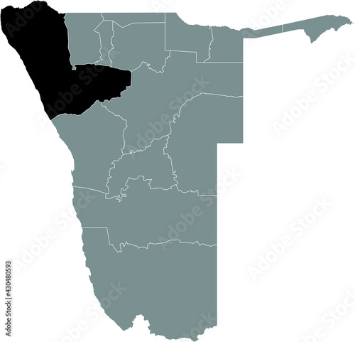 Black highlighted location map of the Namibian Kunene region inside gray map of the Republic of Namibia