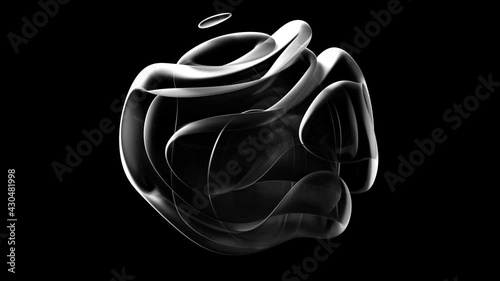 3d render of abstract art with surreal 3d organic alien ball or liquid substance in curve wavy smooth and soft biological white lines forms in matte transparent plastic material on black background photo