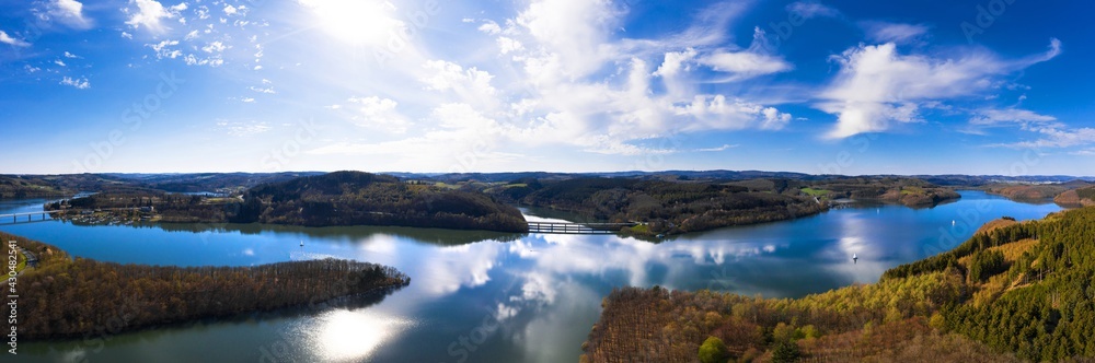 Fototapeta premium the bigge lake in germany in spring from above as a high definition panorama