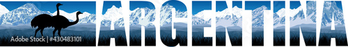 Vector panorama with greater rhea and Fitz Roy mountains - Argentina, South America