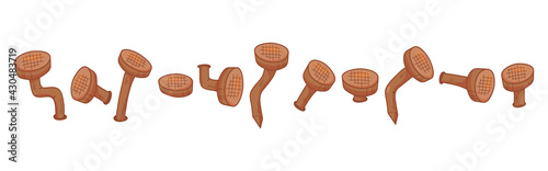 Old rust bent nails vector, cartoon corrosion pin icon. Carpentry concept isolated on white background. Abstract illustration
