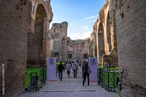 Terme di Caracalla or the Bath of Caracalla springs ruins. View from ground, perspective among ruins. -  Rome Italy photo