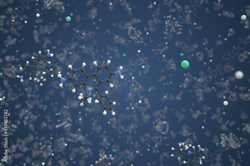 Ethidium bromide molecule, ball-and-stick molecular model. Chemical 3d rendering