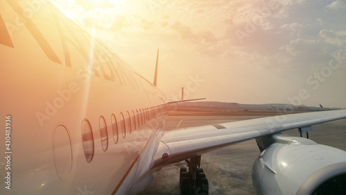 Riyadh,Saudi Arabia - March 01 2020 :Saudi Arabian Plane preparing for take off at Riyadh King Khalid Airport. photo