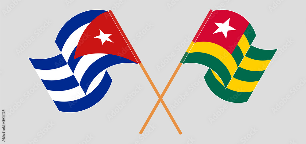 Crossed and waving flags of Cuba and Togo Crossed and waving flags of Cuba and Togo