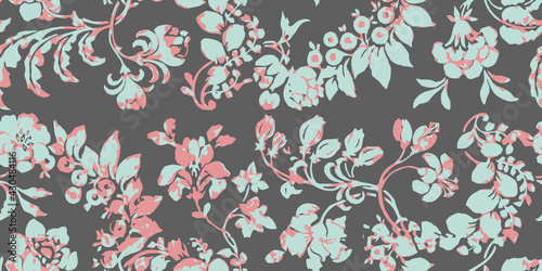 Modern Floral pattern on grey background. Watercolor print. Seamless texture. Elegant template for fashion prints. Printing with in hand drawn style