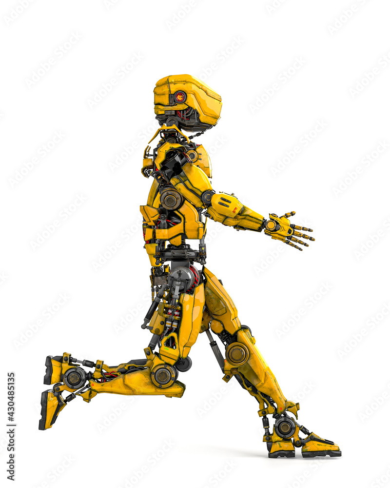 mega robot is walking on white background side view mega robot is walking on white background side view