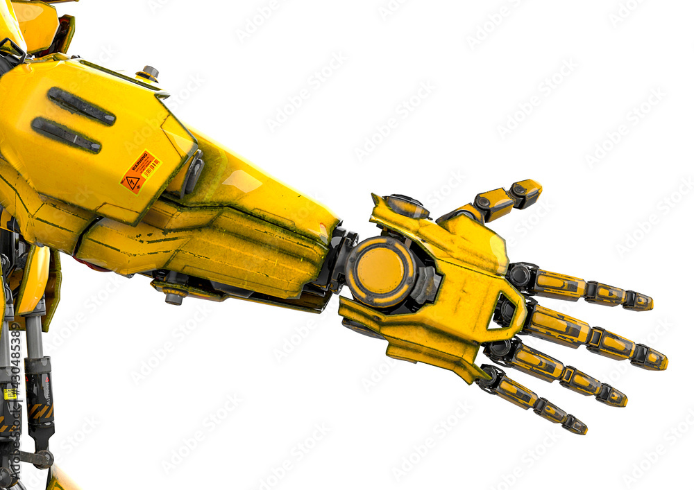 close up on the hand of the mega robot in white background close up on the hand of the mega robot in white background