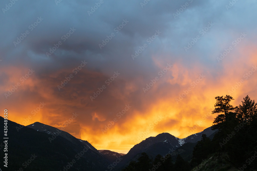 Colorful sunset over the Rocky Mountains