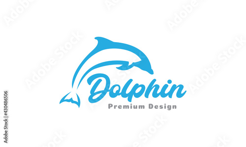 animal fish blue dolphin jump logo symbol icon vector graphic design illustration