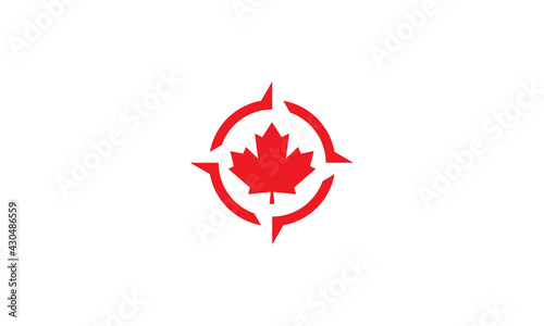 canada maple leaf with compass logo symbol icon vector graphic design illustration